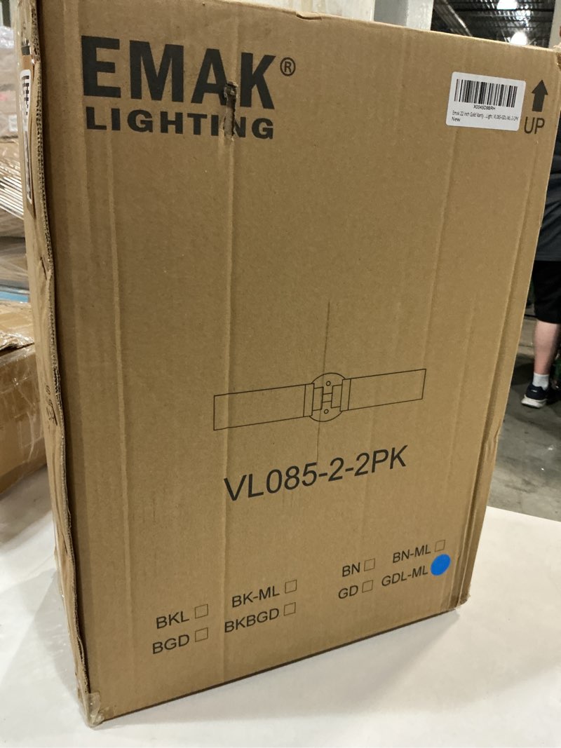 Condition photo showing New/Like New for emak 22 inch gold bathroom light fixtures over mirror, 2 light bathroom vanity light with milk glass shade, modern wall sconce set of two for bath, hallway, vl085-gdl-ml-2-2pk gold & milk glass - 2pc 22 inch