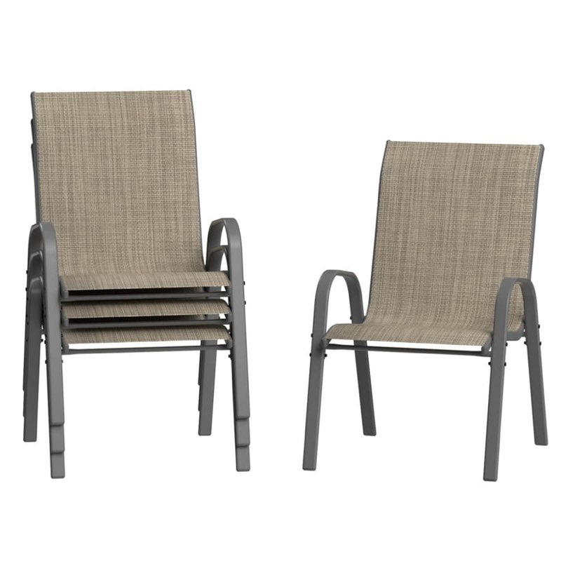 garvee patio stackable chairs set of 4 - outdoor metal frame dining chairs with breathable textilene fabric for patio, deck, backyard, brown