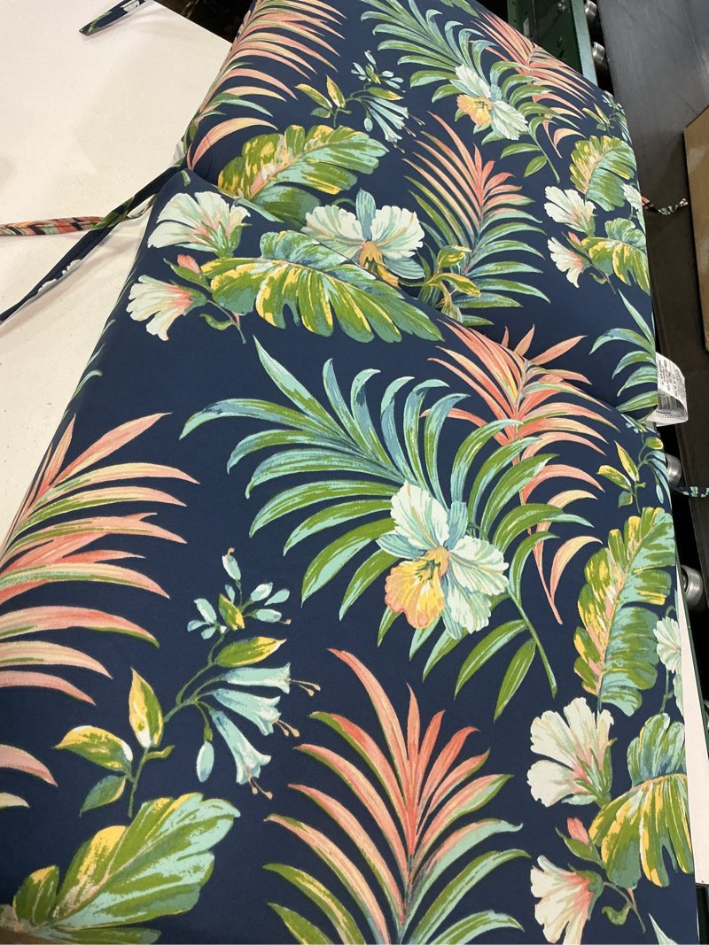 Condition photo showing Good Condition for arden outdoor dining chair cushion, 20 x 20, rain-proof, fade resistant, simone blue tropical 20"l x 20"w simone blue tropical 1