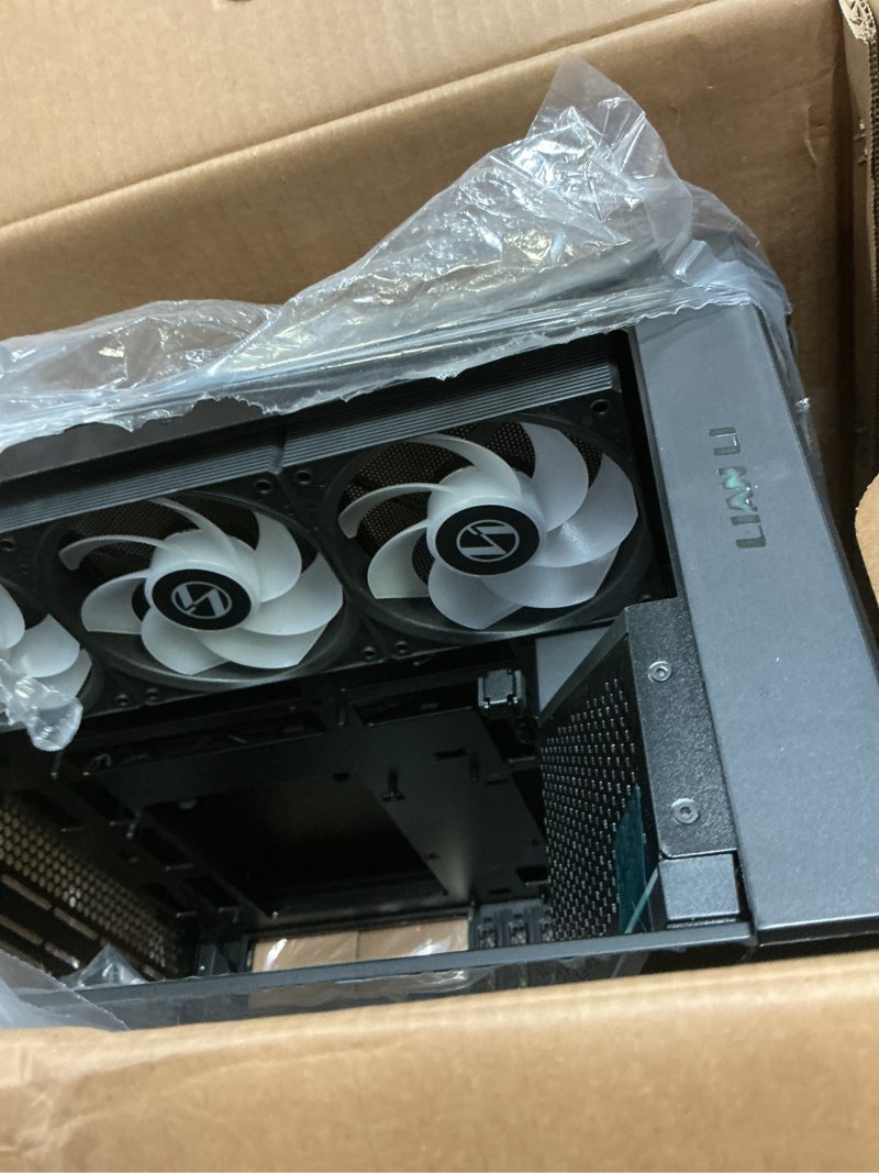 Condition photo showing As Is for lian li vector v100 mini micro form factor compact pc case, pre-install 4 x 120mm argb pwm fans, panoramic tempered glass, support backet-connect micro-atx, 415mm gpu, 360mm radiator - black(v100rmix) 4 argb fans