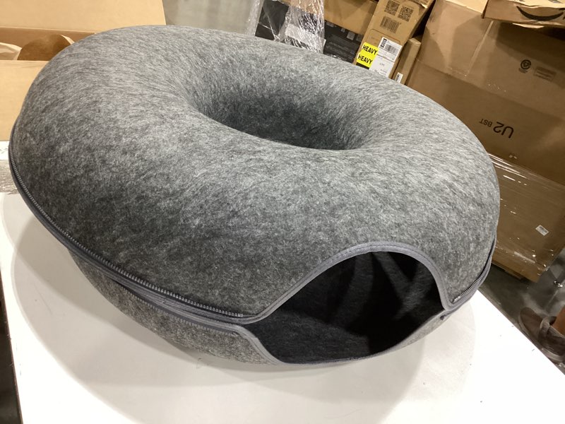 Condition photo showing Good Condition for large cat tunnel bed for indoor cats with 3 toys, scratch resistant donut cat bed, up to 30 lbs (l 24x24x11, dark grey)