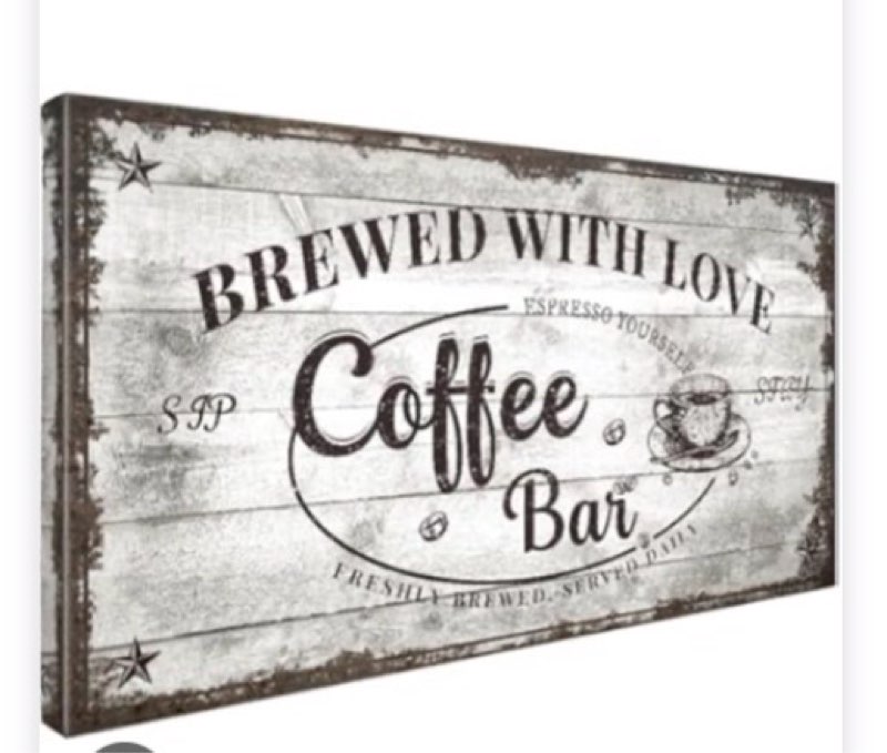 IPIC - Vintage Coffee Bar Sign Brewed with Love, Canvas Print Wall Art for Cafe, Farmhouse Style Wal