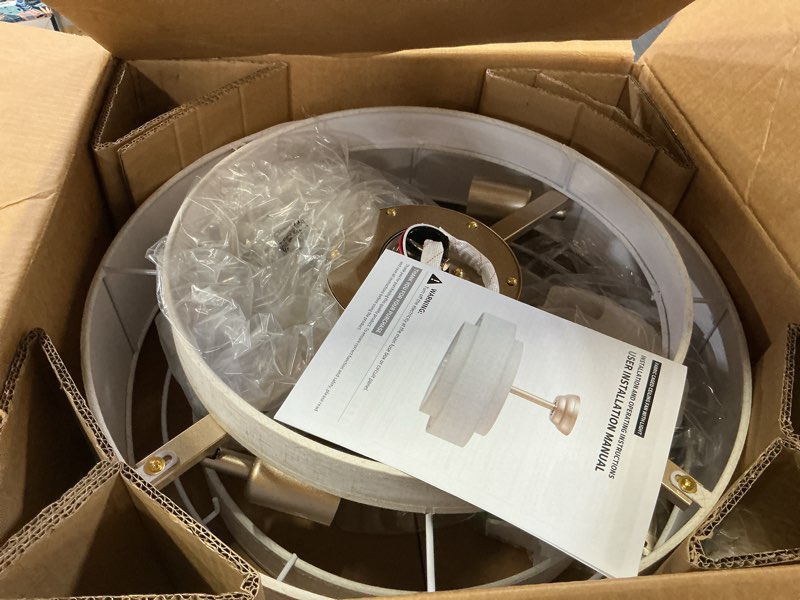 Condition photo showing Good Condition for 20'' boho fandelier ceiling fan with light, gold fabric chandelier with light remote control, caged with 6 speeds for bedroom, nursery, living room ivory boho