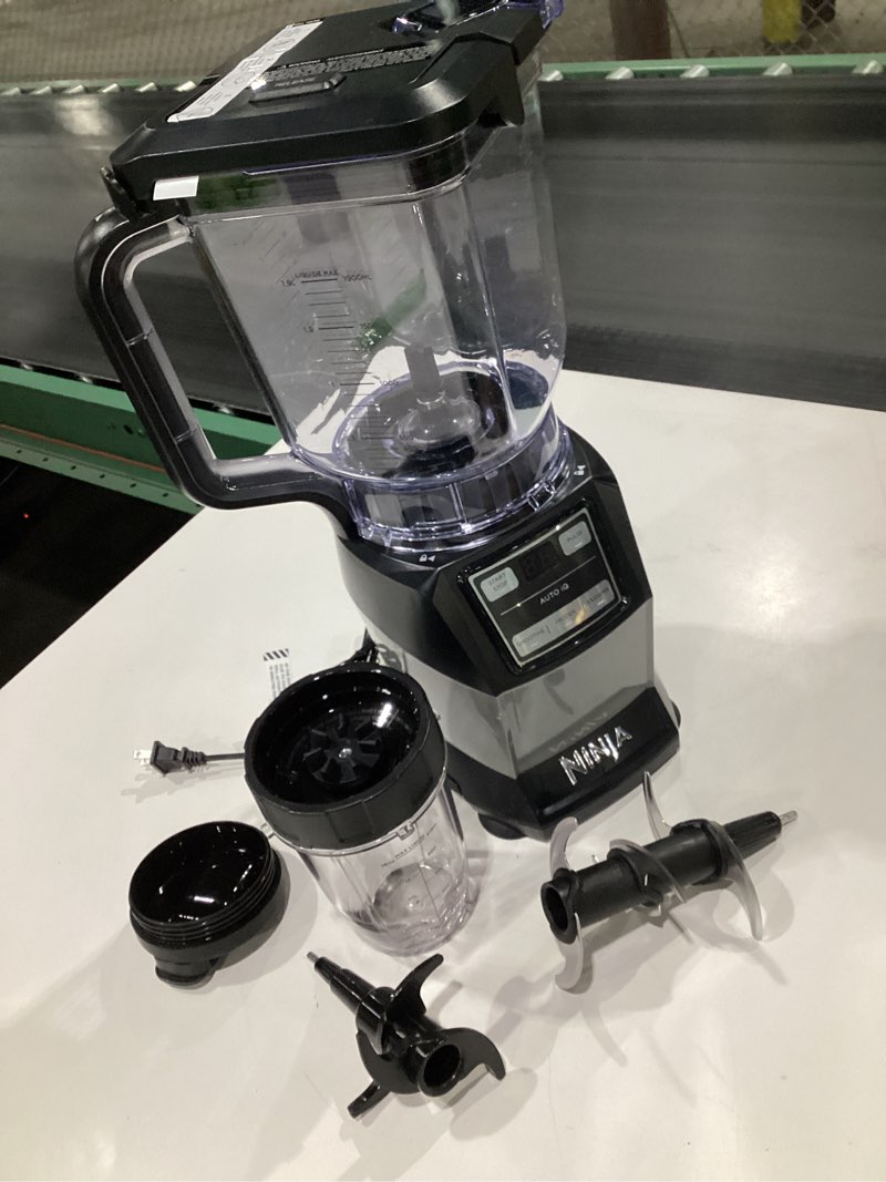 Condition photo showing Good Condition for Ninja Blender, Compact Kitchen System, 1200W, 3 Functions for Smoothies, Dough & Frozen Drinks with Auto-IQ, 72-oz.* Blender Pitcher, 40-oz. Processor Bowl & 18-oz. Single-Serve Cup, Grey, AMZ493BRN 1200 Peak Watts, NOT TESTED