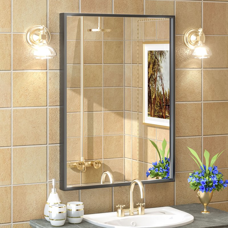 Amara High-Strength Tempered Glass and Aluminum Alloy Framed French Cleat Mounted Wall Decor Bathroom Vanity Mirror with 5-Year Warranty