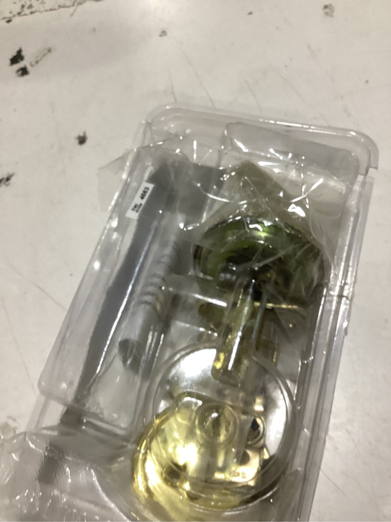Condition photo showing As Is for reliabilt traditional polished brass single cylinder deadbolt