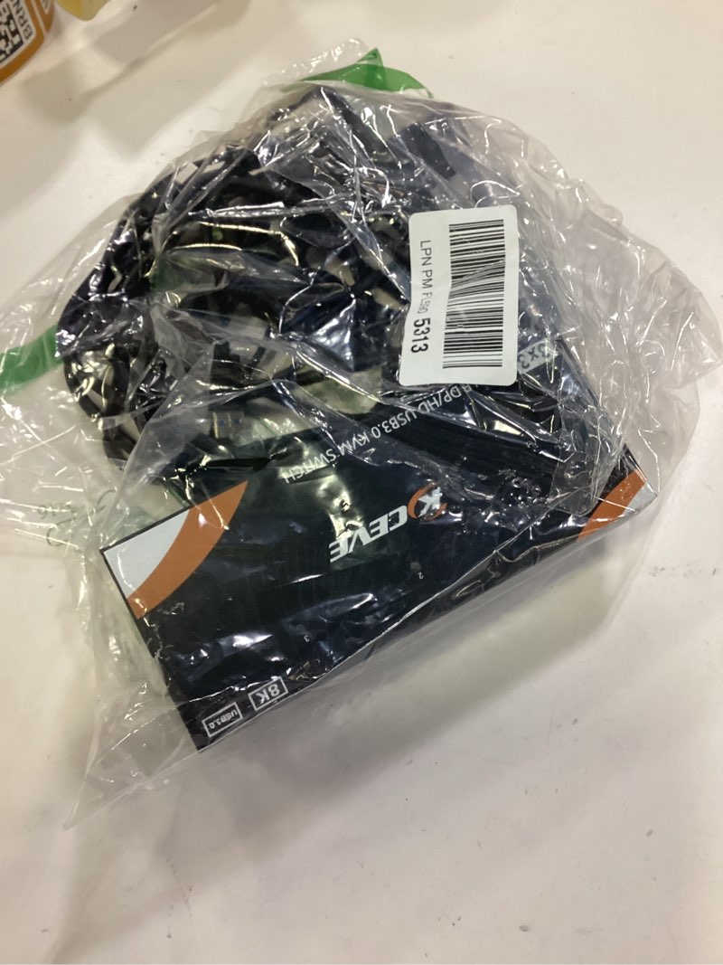 Condition photo showing Good Condition for KCEVE USB 3.0 KVM Switch 3 Monitors 3 Computers Displayport HDMI, Triple Monitor KVM Switch 8K@60Hz 4K@144Hz for 3 Computers Share Mouse Keyboard, Wired Remote and Power Adapter KVM 3 Computer 3 Monitor Multicolored