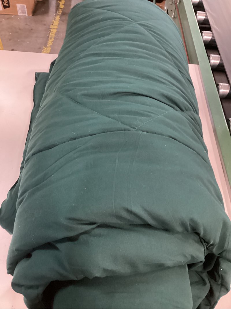 Condition photo showing As Is for Love's cabin King Size Comforter Set Dark Green, 7 Pieces King Bed in a Bag, All Season Bedding Sets with 1 Comforter, 1 Flat Sheet, 1 Fitted Sheet, 2 Pillowcase and 2 Pillow Sham King Dark Green