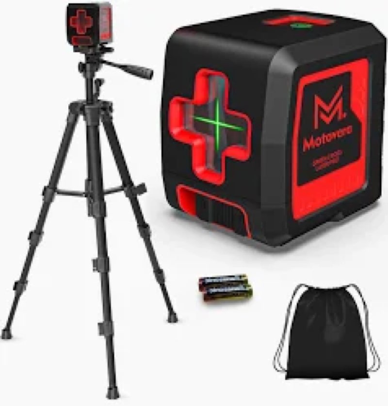 motovera laser level with tripod, 100 feet green cross line self rotary leveling laser level, 4 brig