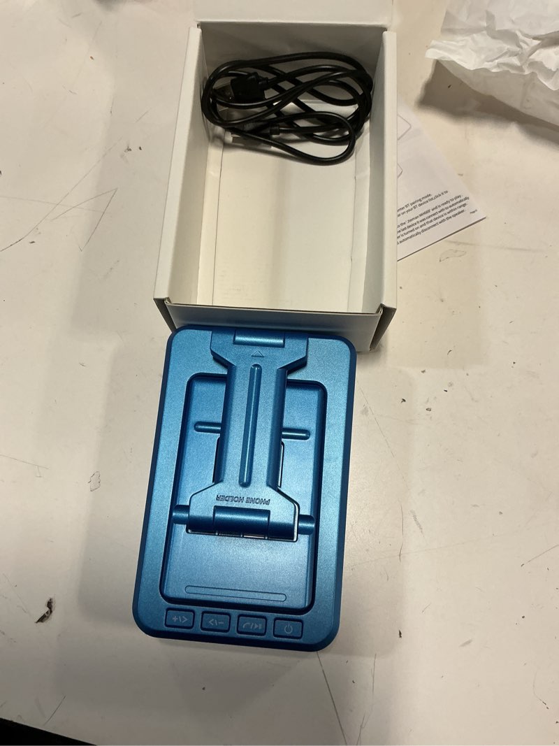 Condition photo showing Good Condition for JTEMAN Phone Stand with Wireless Bluetooth Speaker, HD Surround Sound Bluetooth Speaker for Desk Perfect for Home Kitchen Gadgets Gifts,Compatible with iPhone/ipad/Samsung Galaxy(Blue)