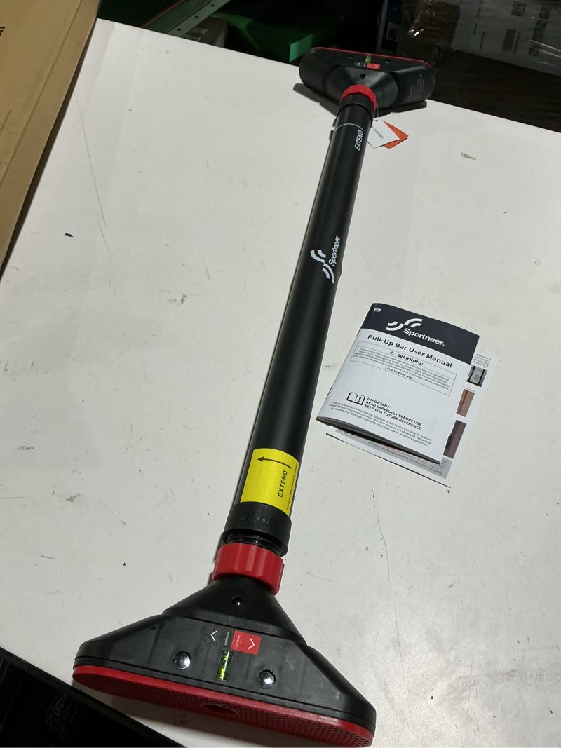 Condition photo showing Good Condition for pull up bar for doorway: sportneer strength training pull-up bars without screw - adjustable width locking mechanism chin up bar, thickened steel max limit 440 lbs upper body fitness pullup bars for home (black-red)