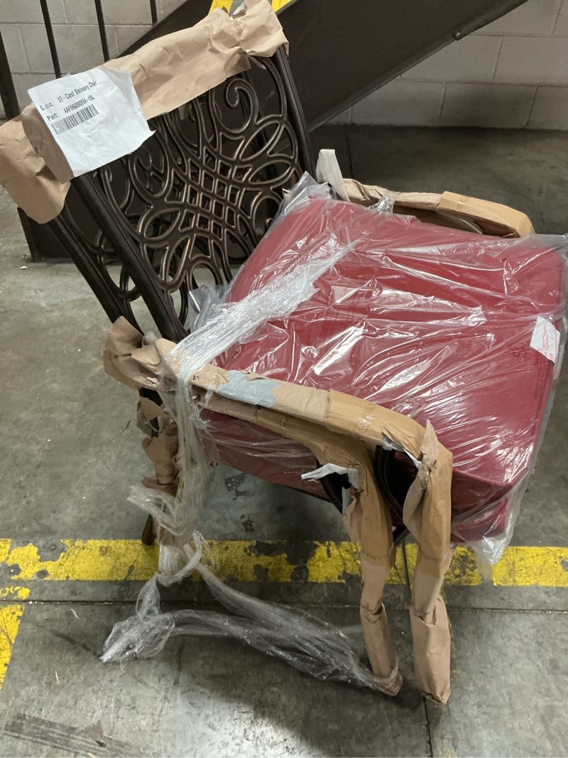 Condition photo showing New/Like New for hanover traditions 2-piece bronze patio dining set with red cushions
