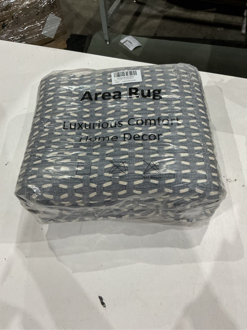 Condition photo showing New/Like New for ojia washable entryway rugs indoor 3'x5' area rug front door rug cotton hand-woven gray indoor outdoor rugs farmhouse throw rug door mats carpet kitchen rugs for bathroom bedroom mudroom 3'x5' grey