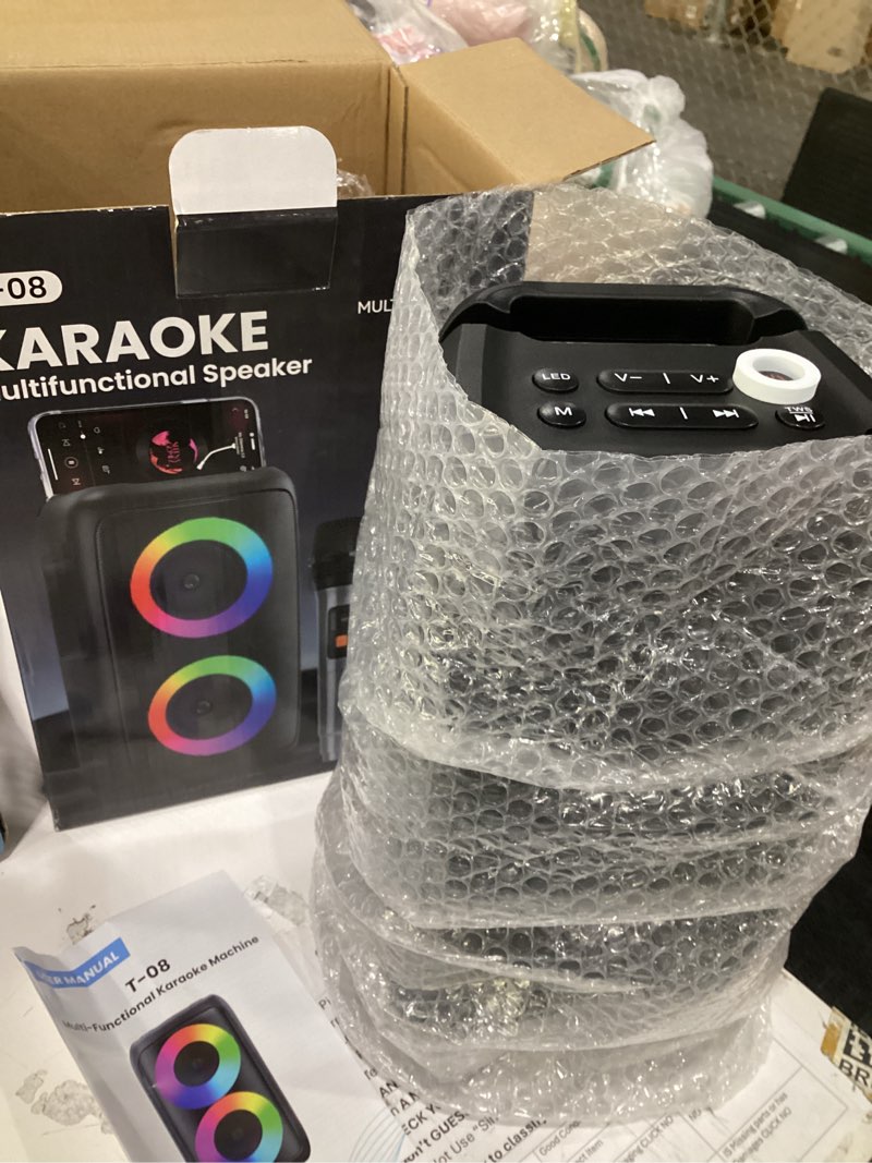 Condition photo showing Good Condition for karaoke machine for adults kids, portable bluetooth speaker with 2 wireless microphones, tws mode & led light, 10h battery pa system, home party outdoor camping birthday gifts (black) 2 mics