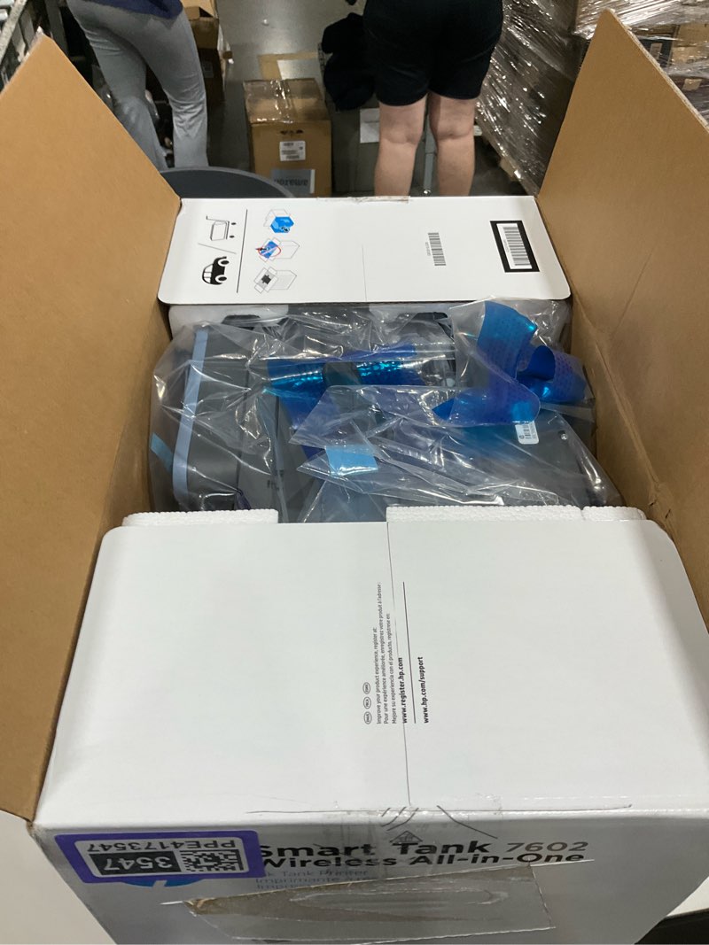 Condition photo showing As Is for hp smart tank 7602 wireless all-in-one ink tank printer with 2 years of ink included,print, scan, copy, fax, best-for-home, refillable ink tank (28b98a)