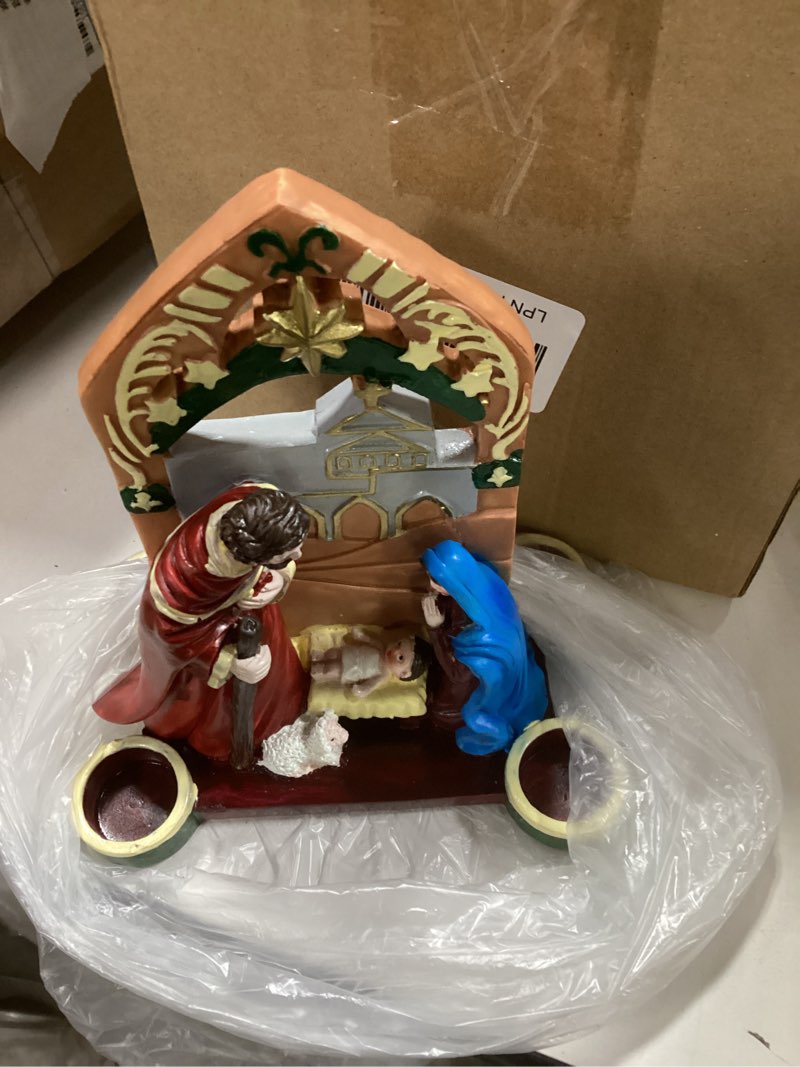 Condition photo showing New/Like New for Nativity Advent Decorations Advent Candle Holder Holy Family Nativity Scene with Arch Candle Holder Religious Decors for Christmas Supplies(Multicolor)
