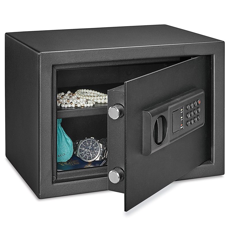 totoy small personal safe box 0.5 cu ft- electronic digital security safe steel construction hidden with key lock, wall or cabinet safety box for home office hotel business jewelry gun cash money similar 