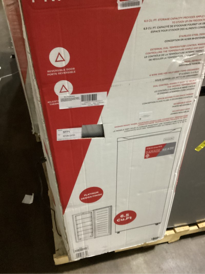 Condition photo showing Good Condition for (Similar to) Frigidaire Upright Freezer, 6.5 cu. ft., Deep Freeze, Vinyl Coated Metal with Wire Shelving, Compact for Kitchen, RV, Dorm, Cabin, and Trailer, Platinum Design Series, Silver - 21D x 23W x 56H 6.5 cu ft