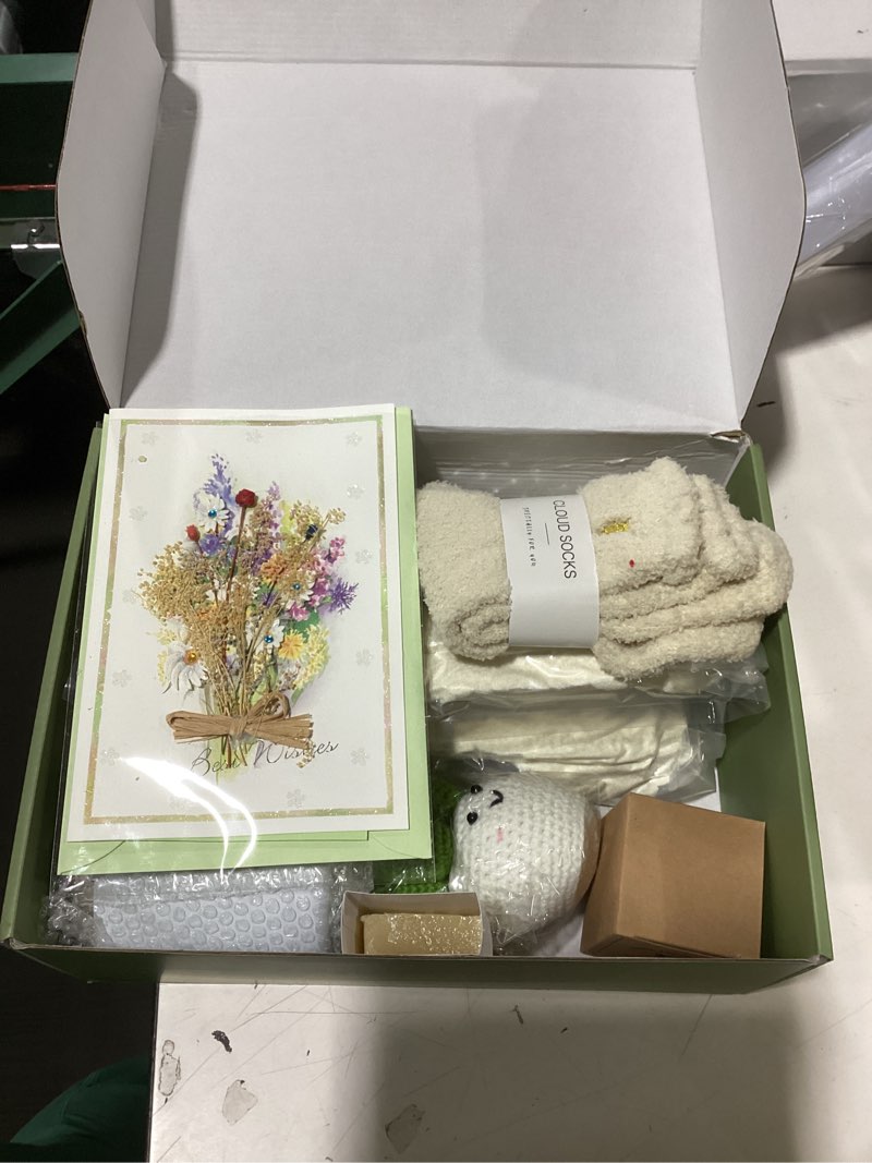 Condition photo showing New/Like New for get well soon care package for women, unique birthday gifts for women, thank you, get well, sympathy gift baskets spa gifts inspirational friendship after surgery gift blanket, box for her grandma ivory