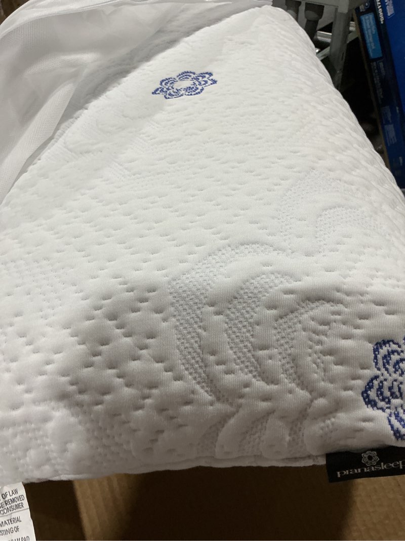 Condition photo showing As Is for pranasleep asha natural latex pillow, plush support, side sleeper pillow, queen size, 30" l x 17" w x 6" h