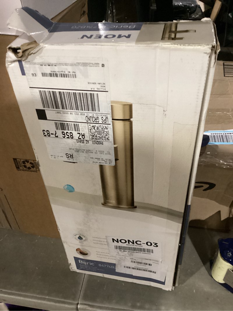 Condition photo showing New/Like New for moen beric bronzed gold modern one-handle single hole bathroom faucet with drain assembly and optional deckplate for your bath sink, 84774bzg