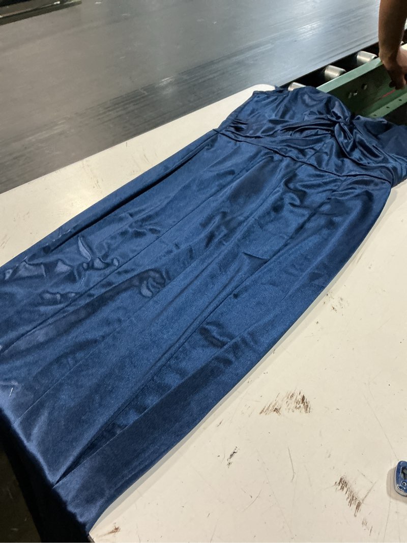 Condition photo showing Good Condition for coriresha women's fashion satin sleeveless v-neck long dress sexy a-line solid color wedding guest dress blue large