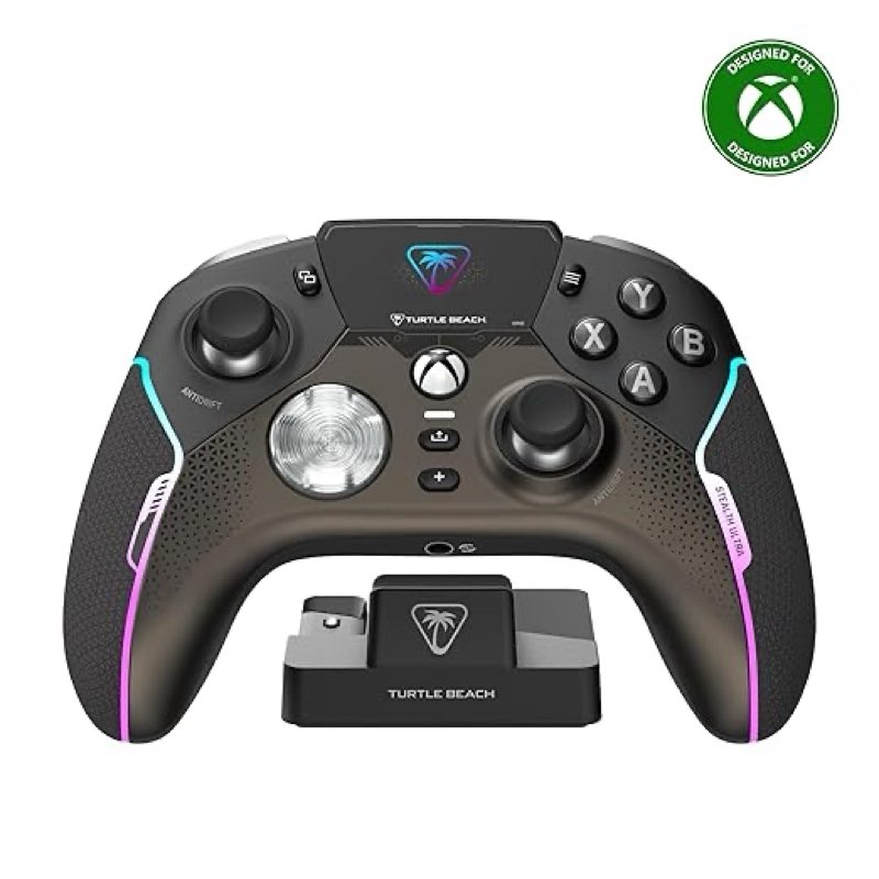 turtle beach stealth ultra high-performance wireless gaming controller licensed for xbox series x|s, xbox one, windows pc, android - led dashboard, dock, rgb lighting, 30-hr battery, bluetooth, black