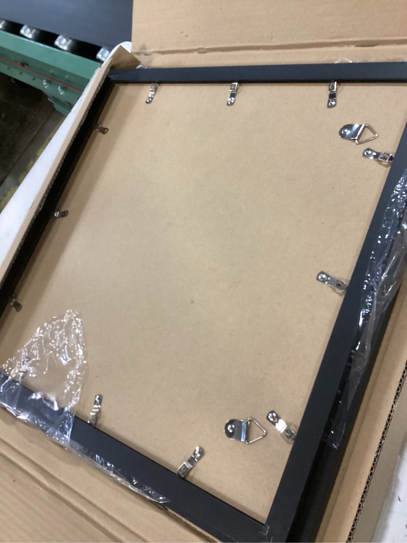 Condition photo showing Good Condition for 16x16 frame set of 2, black wood style - display square 12 x 2 with mat or 16x16 without mat, wall mounting horizontal and vertical black 16x16 in