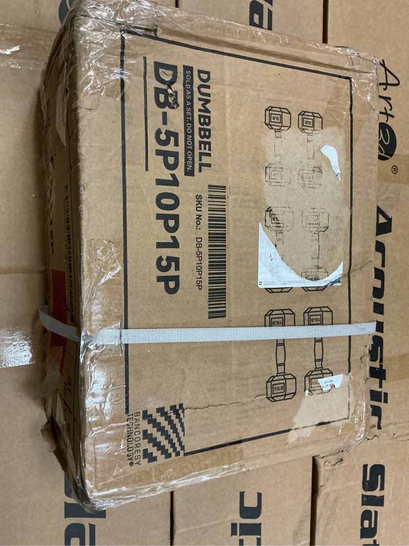 Condition photo showing As Is for Fitvids Rubber Encased Hex Dumbbell Set Contoured Handle for Muscle Toning, Strength Building & Full Body Workout, 60LB, 100LB, 150LB and 550LB Set