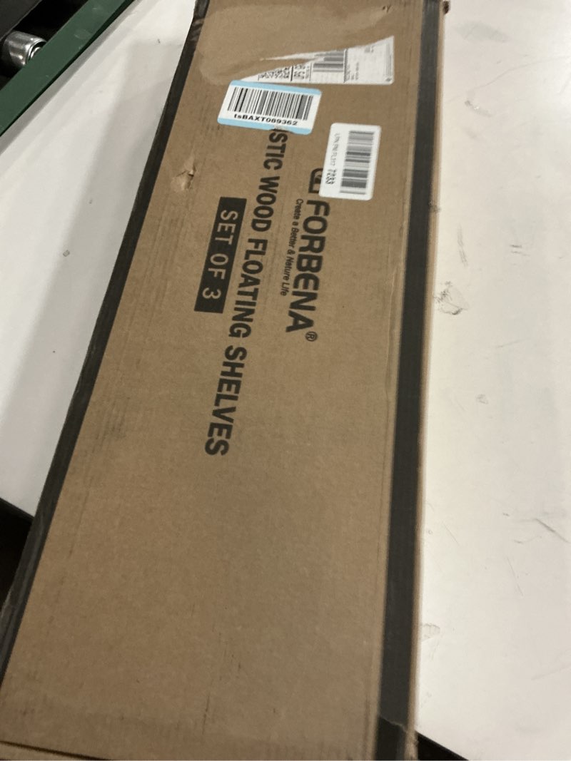 Condition photo showing New/Like New for Forbena Gray Floating Shelves Wall Mounted Bookshelf Set of 3, 24 Inches Long 8 Inch Deep Wall Shelves for Bedroom, Bathroom, Living Room, Laundry Room, Kitchen, Office, Closet (Rustic Grey) 24 Inches Grey