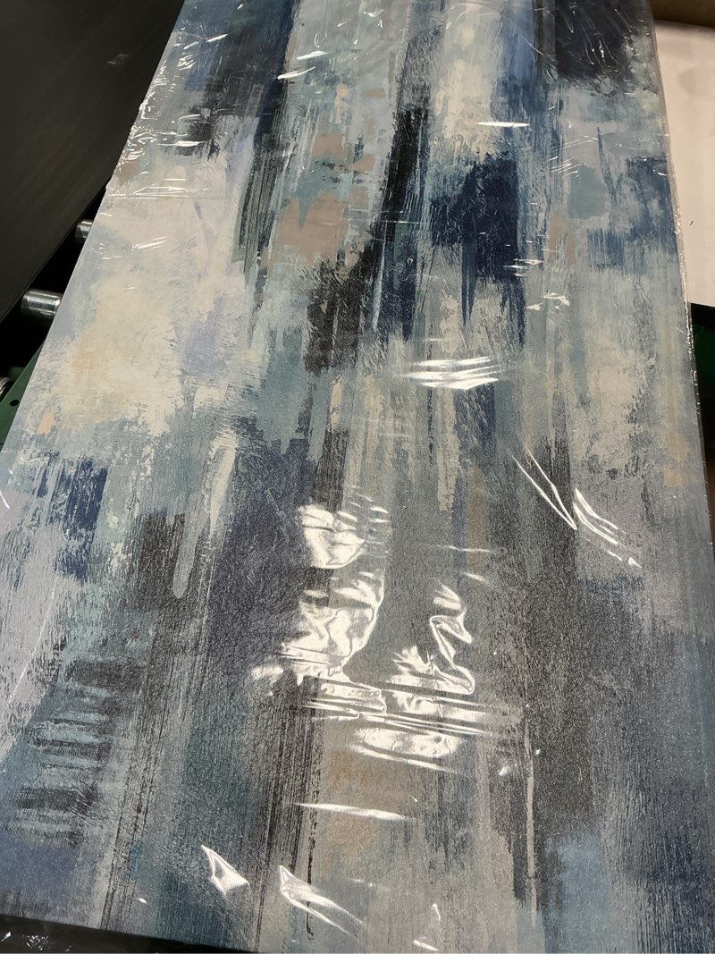 Condition photo showing New/Like New for abstract canvas wall art ocean canvas pictures blue white grey painting vintage wall decor modern artwork prints for living room bedroom bathroom office home decoration framed ready to hang 29"x58" indigo blue grey abstract wrapped canvas 58"l x 29"w