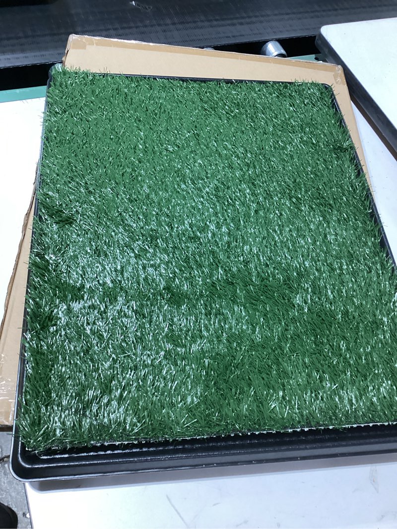 Condition photo showing As Is for Artificial Grass Puppy Pee Pad for Dogs and Small Pets - 20x25 Reusable 4-Layer Training Potty Pad with Tray - Dog House and Pet Supplies by PETMAKER Medium 4-Layer System