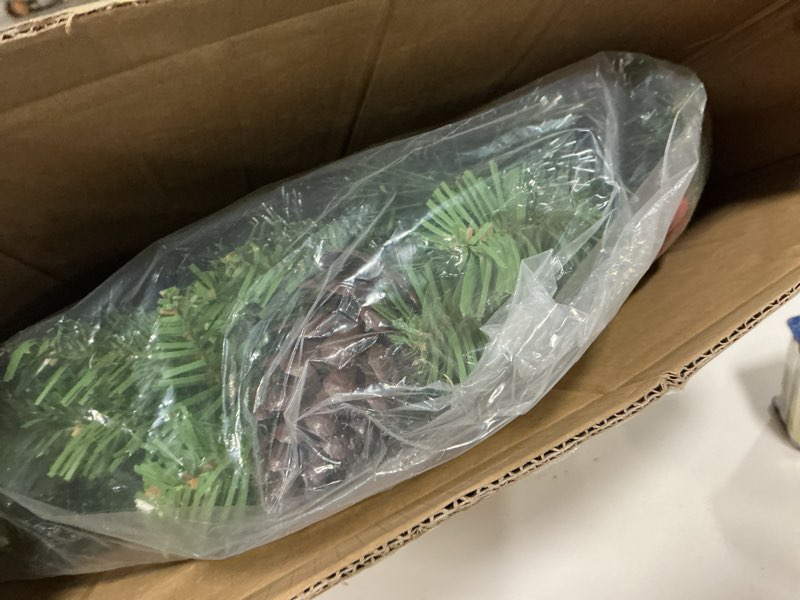 Condition photo showing New/Like New for 24 Inch Artificial Christmas Wreath with Red Berries,Pinecone,Pine Needles, 50 LED Lights with Timer,Battery Operated, Xmas Door Wreath for Indoor Outdoor Windows Wall Holiday Decor