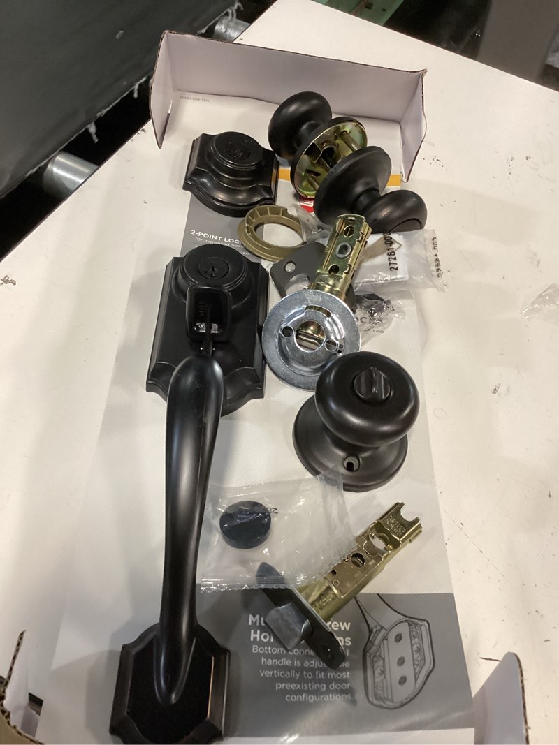 Condition photo showing Good Condition for kwikset montara front door lock handle and deadbolt set, entry handleset exterior with interior door knob, venetian bronze, pick resistant smartkey rekey deadbolt security