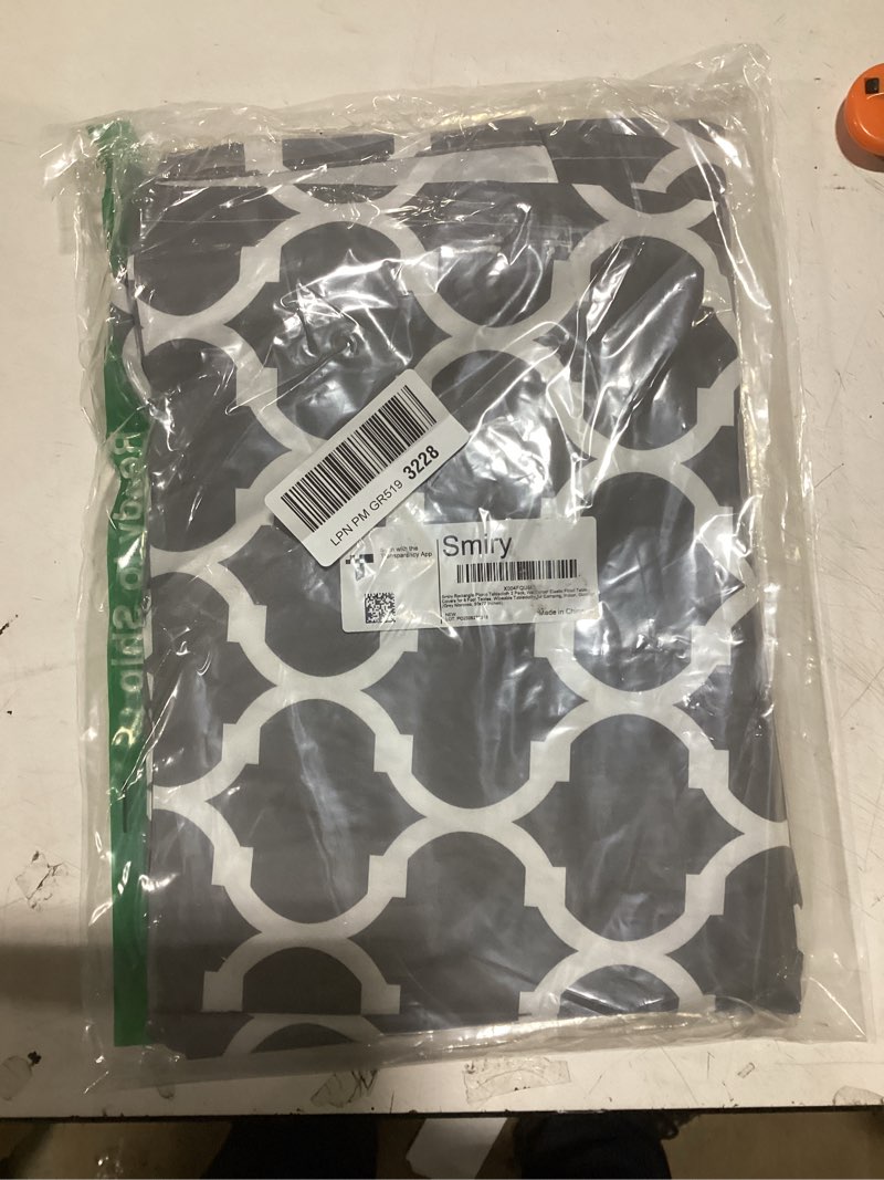 Condition photo showing As Is for smiry 2 pack rectangle table cloth 6 foot, waterproof elastic fitted tablecloths, windproof washable polyester table cover for picnic, camping, outdoor (grey, 30"x72") grey 30" x 72"