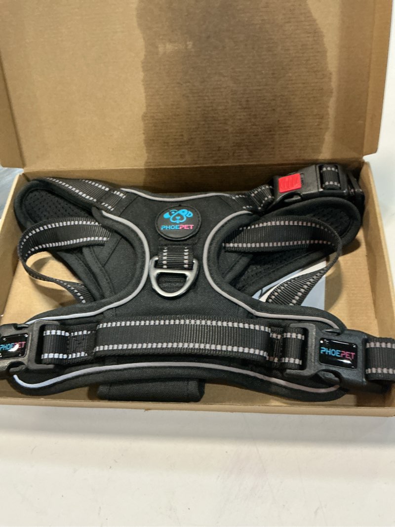 Condition photo showing Good Condition for phoepet reflective dog harness large breed adjustable no pull vest with with handle 2 metal rings 3 buckles [easy to put on & take off](l, black) large black