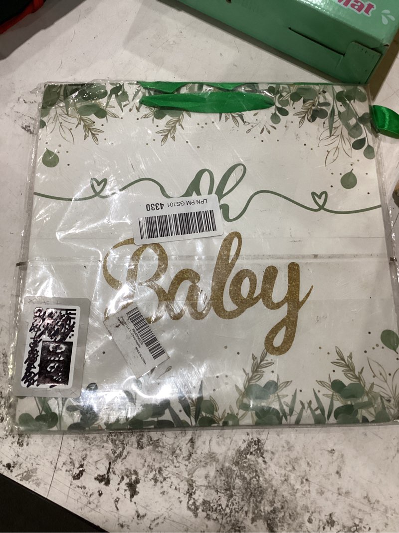 Condition photo showing New/Like New for 11.8" extra large gift bag sage green square giant gift bag with handles and tissue paper eucalyptus oh baby wrapping paper bag for baby shower birthday newborn gender reveal party supplies