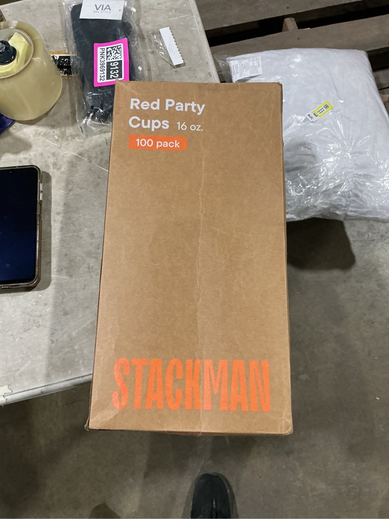 Condition photo showing Good Condition for Red Cups - Party Cups - Disposable Plastic Cups [16 oz - 100 Pack] Fun & Durable Party Cups for Drinking & Playing - Bulk Case of 100 Cups, By Stack Man