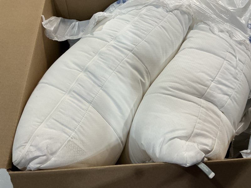 Condition photo showing As Is for nuzzle pillows standard size set of 2 adjustable firm pillows, luxury hotel collection bed pillows – best adjust height soft cooling pillows for back, stomach and side sleepers standard size (set of 2) white