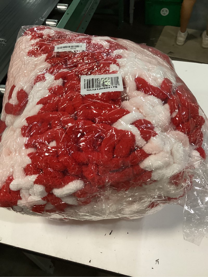 Condition photo showing New/Like New for chunky knit throw blanket large 50" x 60" handmade cream chenille loop yarn fluffy soft knitted throw big cozy thick cable knit crochet blanket for couch sofa bed(red,heart) red heart