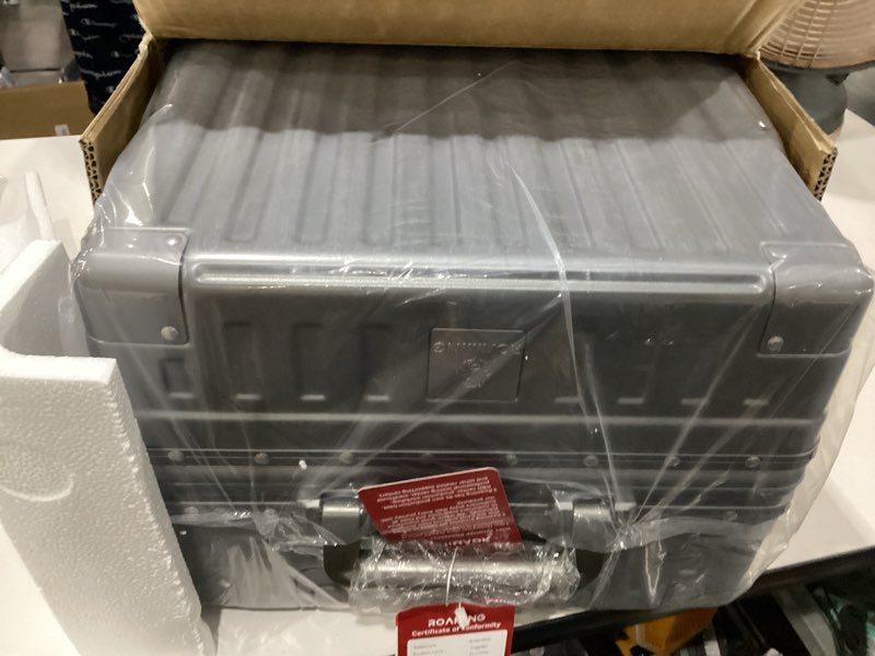 Condition photo showing New/Like New for roaming zipperless luggage 22 inch with aluminum frame, polycarbonate trunk-medium lightweight hard shell suitcase with spinner wheels, metal travel luggage with double tsa locks, gray gray 22 inch checked luggage