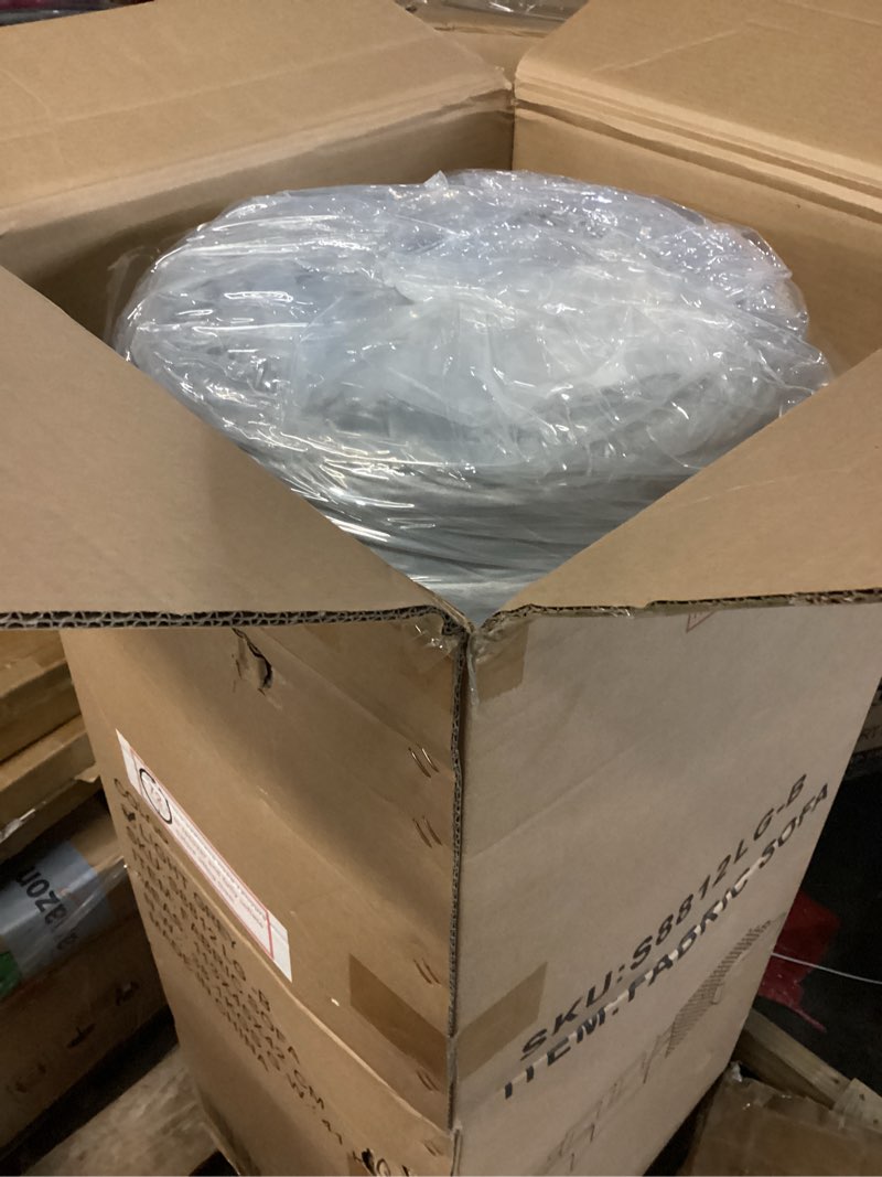 Condition photo showing As Is for (Incomplete,only 1 box)KEIKI 150\" U-Shaped Oversized Corduroy Modular Sectional Sofa with 2 Ottomans and Multi Functional Console, 6-Seater Upholstered Couch with USB and 2 Cup Holder, Easy Assembly, for Living Room, Grey Light Grey 150 inches x 68.5 inches x 34.64 inches