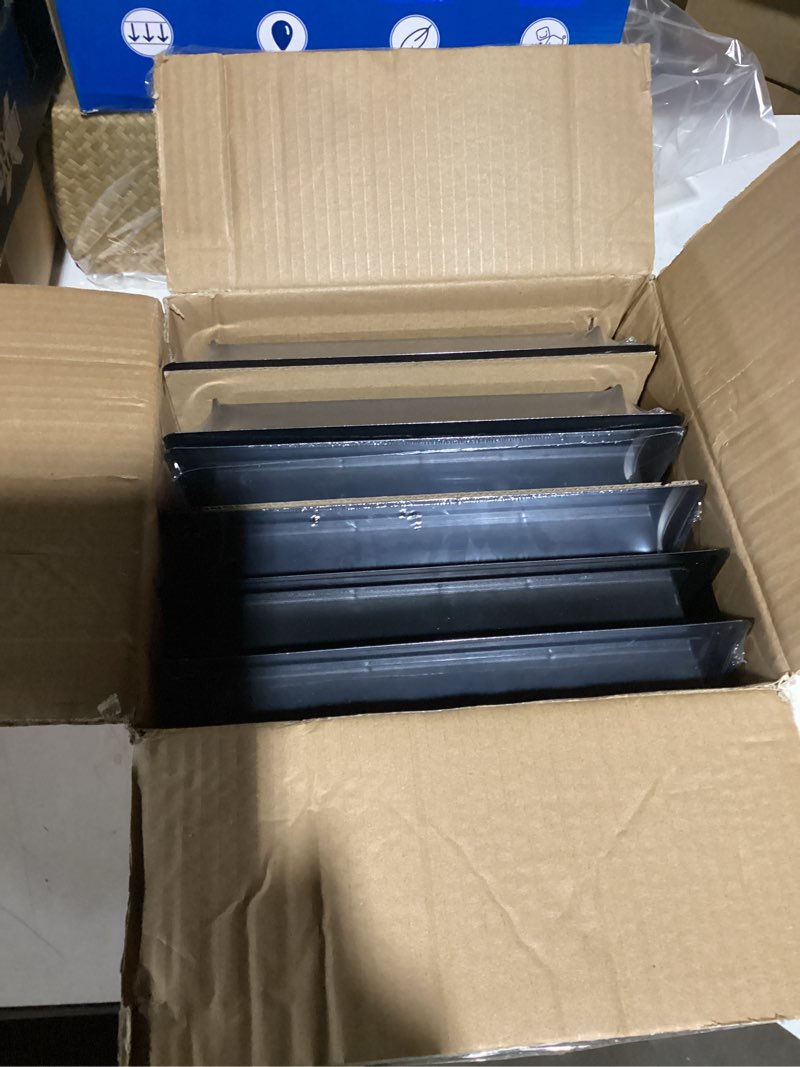 Condition photo showing Good Condition for Floor Register 4x10, Floor Vent Covers for Home Floor, Sidewall, Heavy Duty Steel Walkable Floor Grates, Adjustable Air Vent Covers Rust Proof Finish, 4" x 10'' Floor Vent, 6 Pack, Black Black 4'' X 10'' 6 Pack