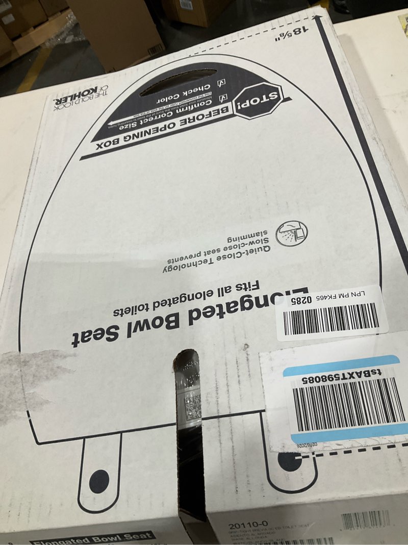 Condition photo showing Good Condition for Kohler K-20110-0 Brevia Elongated Toilet Seat with Grip-Tight Bumpers, Quiet-Close Seat, Quick-Attach Hardware, White