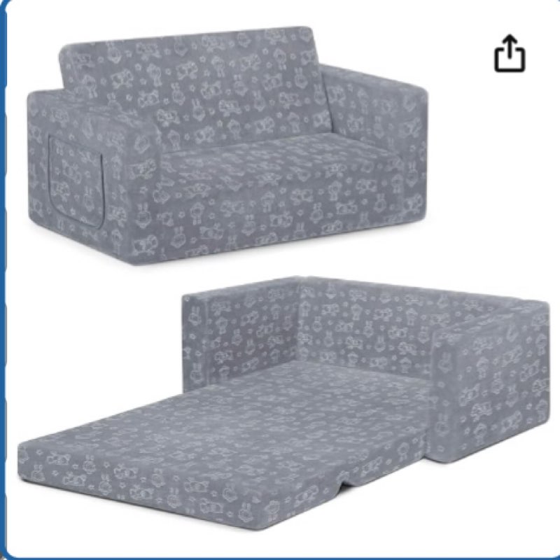Serta Perfect Sleeper Extra Wide Convertible Sofa to Lounger - Comfy 2-in-1 Flip Open Couch/Sleeper for Kids, Grey