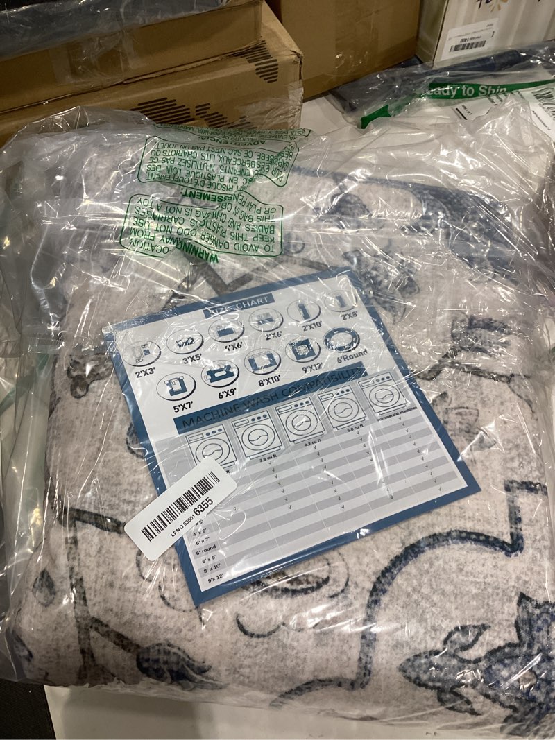 Condition photo showing Good Condition for releany area rugs 5'x7' washable non-slip, floral vintage distress medallion carpet for living room bedroom dining room, light blue navy gray white blue/white/gray/purple 5' x 7' (rectangular)