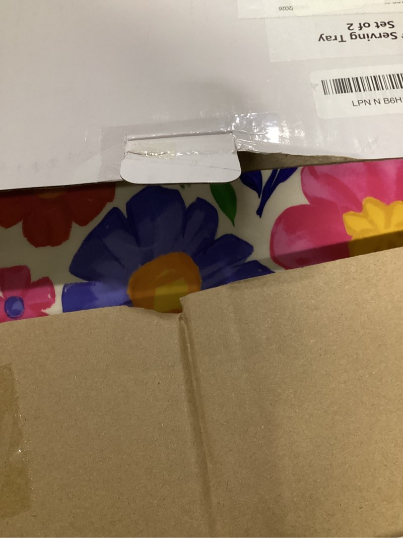Condition photo showing Good Condition for tp serving trays with handles, 17 x 12 inch melamine serving platters for food, meat, set of 2 rectangular trays for eating, floral 17" x 12" floral