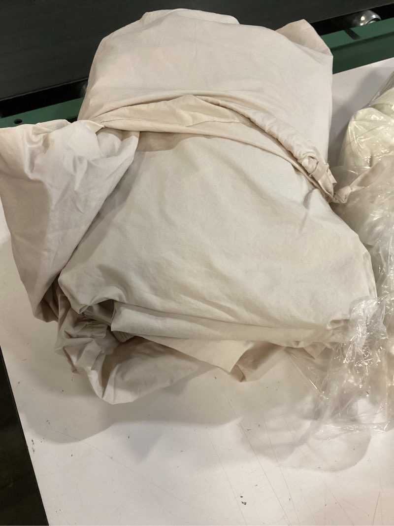 Condition photo showing As Is for quince bamboo duvet cover sheet set 3 piece queen silky natural 