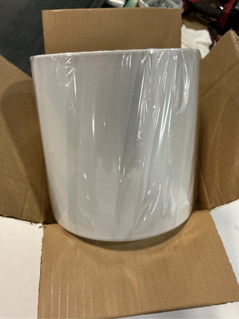 Condition photo showing New/Like New for aspen creative 31003a transitional drum (cylinder) shaped spider construction lamp shade in butter crème, 8" wide (8" x 8" x 8") butter creme