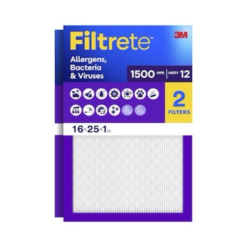 filtrete 16 x 25 x 1 merv 12 1500 mpr allergen, bacteria and virus electrostatic pleated air filter 2